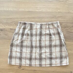 Women Beige Brown Plaid‎ Mini Skirt Short Length Regular Fit Size M Skirt